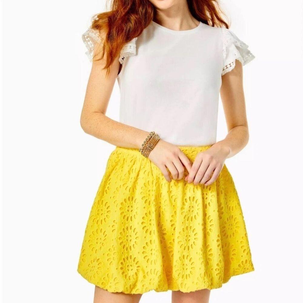 NWT Lilly Pulitzer Leah Yellow Eyelet Pinwheel Bubble Skirt Size 6